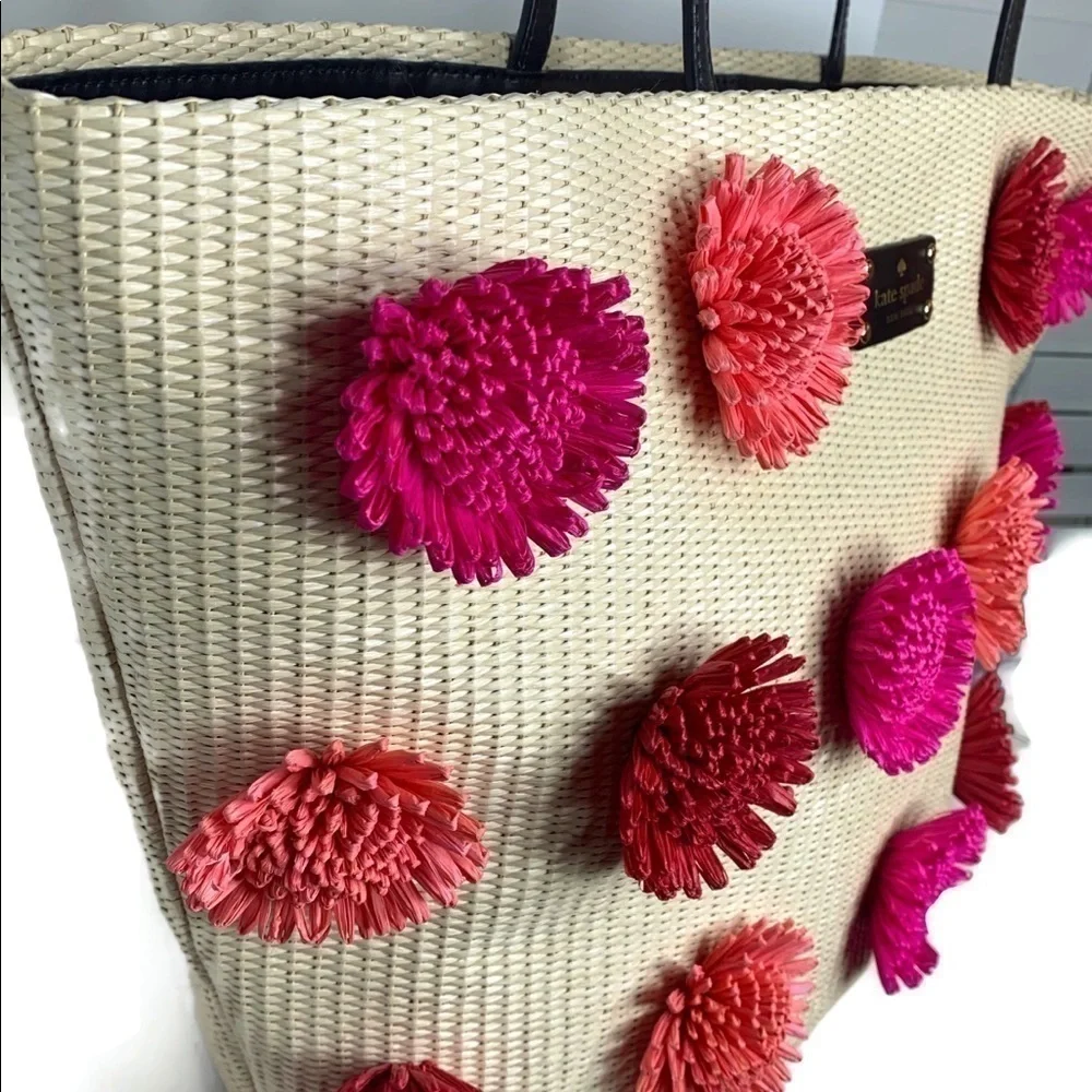 Kate Spade Floral Appliqué Straw Large Tot…